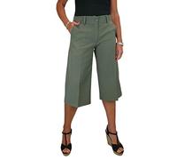 icecoolfashion Women's Wide Leg Culottes Ladies Stylish Cropped High-Waist Trousers for Casual & Office Wear Khaki Green 8-22 (16)
