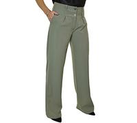 icecoolfashion Womens Wide Leg Trousers Pleated Office Work Smart Formal Relaxed Fit Trouser Khaki Green (20)