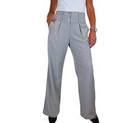 icecoolfashion Womens Wide Leg Trousers Pleated Office Work Smart Formal Relaxed Fit Trouser Light Grey (18)
