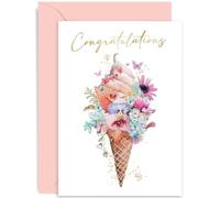 Icecream Congratulations Greeting Card for Special Friend - Female Well Done Card for Her - Pastel Ice Cream Floral Artwork Congrats Greeting Card for Fabulous Friend - Bestie BFF | Blank Inside