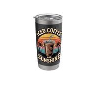 Iced Coffee and Sunshine Retro Sunset Summer Vintage Beach Stainless Steel Insulated Tumbler