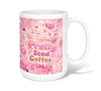 Iced Coffee Ceramic Coffee Mug, Cute Playful Hearts Whipped Cream None Peach Novelty Tea Mug with Handle Ideal for Friendship Family Colleague Teachers Sweetheart Staff 15 Oz