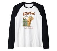 Iced Coffee Chill Out Coffee Bliss Cafe Retro Cartoon Raglan Baseball Tee
