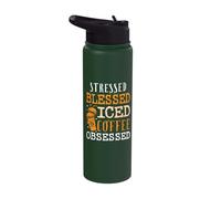 Iced Coffee Costume - Stressed Blessed iced Coffee Stainless Steel Insulated Water Bottle