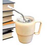 Iced Coffee Glass - Letter Printing Coffee Mug,Iced Hot Beverage Straw Cup with Handle for Wedding Picnic Camping Restaurant Kitchen
