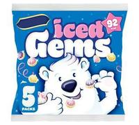 Iced Gems Multipack Biscuits with Raspberry, Blackcurrant and Lemon Flavour Icing, No Artificial Colours or Flavours, Suitable for Vegetarians, 5 Pieces,5 x 23g