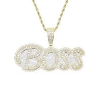 Iced Out Bling CZ Boss Letter Pendant Necklaces for Men Women Boy, Brass, Cubic Zirconia