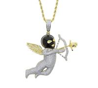 Iced Out Bling CZ Cupid with Rose Arrows Shape Pendant Necklaces for Men Women, Brass, Cubic Zirconia