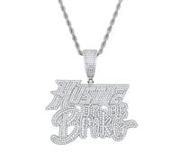 Iced Out Bling CZ Hustle OR BE Broke Charm Necklace Hip-hop Meaningful Letters Pendant Choker, Brass, Cubic Zirconia