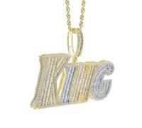 Iced Out Bling Rectangle CZ Letter King Pendant Necklaces for Men Women, Brass, Cubic Zirconia