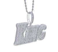 Iced Out Bling Rectangle CZ Letter King Pendant Necklaces for Men Women, Brass, Cubic Zirconia