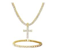 Iced Out Cross, Bull, Money Bag, 23 & More Pendants on Tennis Chain for Men or Women - Bling'ed Out Hip Hop Jewelry on Blast! - Gold or Silver & Size Your Choice - TN001, 20", Zinc, Rhinestone