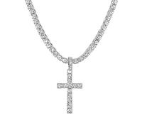 Iced Out Cross, Bull, Money Bag, 23 & More Pendants on Tennis Chain for Men or Women - Bling'ed Out Hip Hop Jewelry on Blast! - Gold or Silver & Size Your Choice - TN001, 16", Zinc, Rhinestone