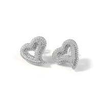Iced out Cubic Zirconia Heart Stud Earrings for Women Sensitive Ear Dainty Trendy Post Sparkly Hollow Heart Hypoallergenic Studs Wedding