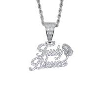 Iced Out Letters Truly Blessed Pendant Necklaces for Men Women, Brass, Cubic Zirconia