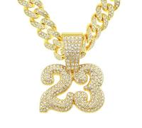 Iced Out No.23 Pendant for Men Hip Hop Number 23 Cuban Necklace, Gold CZ Number 23 Cuban Chain Necklace 23 Basketball Necklace Men’s No.23 Sports Athlete Jewelry Lucky Number 23 Cuban Necklace