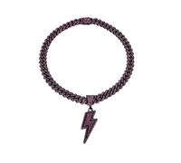 Iced Out Pink Rhinestone Plastic Cuban Chain Lightning Bolt Pendant Necklace - Hip Hop Street Punk Y2K Sparkly Chunky Statement Choker Necklace for Women