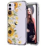 ICEDIO for iPhone 11 Case with Screen Protector,Clear with Cute Sunflowers and Yellow Floral Patterns for Girls Women,Shockproof Slim Fit TPU Cover Protective Phone Case for Apple iPhone 11 6.1 inch
