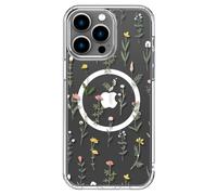 ICEDIO for iPhone 15 Pro Case with Screen Protector - Wireless Charging Compatible, Enhanced Camera Protection,Clear Cover with Trendy Floral Design for Women - Cute Flower Garden