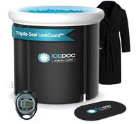 IceDoc Recovery Pod XL, Cold Plunge Ice Bath Tub for Athletes and Adults, Inflatable Cold Therapy Ice Barrel with Protective Lid Cover, Hooded Bathrobe, Stopwatch, Anti-Slip Mat