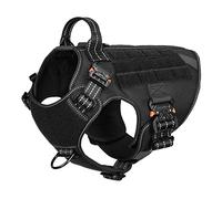ICEFANG Tactical Dog Harness, Working Dog Vest,No Pulling Front Clip Leash Attachment,Hook and Loop Panel for ID Badge,Sturdy Handle (M (25"-30" Girth), Black-4x Metal Buckle)