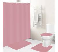 Icegrey 4PCS Family Shower Curtain Sets with Non-Slip Rug, Toilet Lid Cover, Bath Mat, Home Bathroom Decor Set Accessories Waterproof Shower Curtains with 12 Hooks, Pink