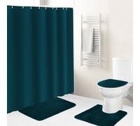 Icegrey 4PCS Family Shower Curtain Sets with Non-Slip Rug, Toilet Lid Cover, Bath Mat, Home Bathroom Decor Set Accessories Waterproof Shower Curtains with 12 Hooks, Dark Green