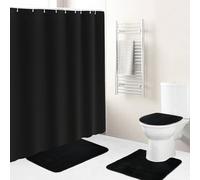 Icegrey 4PCS Family Shower Curtain Sets with Non-Slip Rug, Toilet Lid Cover, Bath Mat, Home Bathroom Decor Set Accessories Waterproof Shower Curtains with 12 Hooks, Black