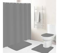 Icegrey 4PCS Family Shower Curtain Sets with Non-Slip Rug, Toilet Lid Cover, Bath Mat, Home Bathroom Decor Set Accessories Waterproof Shower Curtains with 12 Hooks, Grey