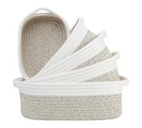 Icegrey 5-Piece Woven Basket Cute Oval Cotton Rope Gifts Basket with Handle, Empty Wicker Storage Basket Nursery Box Bin Kids Organizer Cat Dog Toy Basket, Grey 2