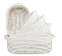 Icegrey 5-Piece Woven Basket Cute Oval Cotton Rope Gifts Basket with Handle, Empty Wicker Storage Basket Nursery Box Bin Kids Organizer Cat Dog Toy Basket, Rainbow
