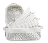 Icegrey 5-Piece Woven Basket Cute Oval Cotton Rope Gifts Basket with Handle, Empty Wicker Storage Basket Nursery Box Bin Kids Organizer Cat Dog Toy Basket, Grey