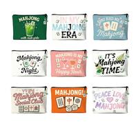 Icegrey 9pcs Mahjong Cosmetic Bag for Women, Mahjong Makeup Bag Zippered Pouch for Friends Mom Grandma Travel Toiletry Bag Funny Lucky Birthday Christmas New Year Gift, Multi colors, 9 PCS Set