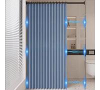 Icegrey Folding Magnetic Waterproof Shower Curtain with Hooks, Splash-proof, Acordion Polyester Anti Mould Shower Curtains for Bathroom 1 Panel, Blue, 47"x79"
