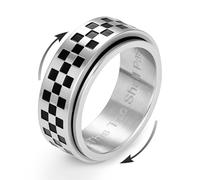 ICEINX Anxiety Fidget Spinner Ring - 8mm Gold Plated Stainless Steel Checkerboard Band with “This Too Shall Pass” Engraving - Stress Relief Jewelry Gift, Stainless Steel, No Gemstone