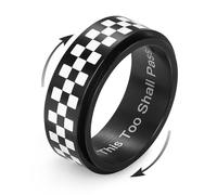 ICEINX Anxiety Fidget Spinner Ring - 8mm Gold Plated Stainless Steel Checkerboard Band with “This Too Shall Pass” Engraving - Stress Relief Jewelry Gift, Stainless Steel, No Gemstone