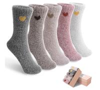 ICEIVY 5 Pairs Fluffy Thermal Socks for Womens Warm Wool Cosy Ladies Bed Socks for Winter with Gift Box