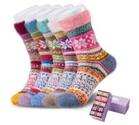 ICEIVY 5 Pairs Fluffy Thermal Socks for Womens Warm Wool Cosy Ladies Bed Socks for Winter with Gift Box