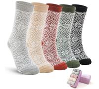 ICEIVY 5 Pairs Fluffy Thermal Socks for Womens Warm Wool Cosy Ladies Bed Socks for Winter with Gift Box