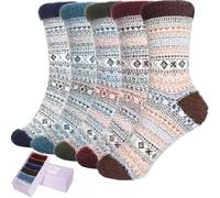ICEIVY 5 Pairs Fluffy Thermal Socks for Womens Warm Wool Cosy Ladies Bed Socks for Winter with Gift Box