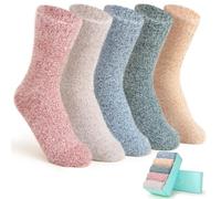 ICEIVY Fluffy Socks for Women - 5 Pairs Warm Wool Cotton Thick Knitting Vintage Casual Winter Socks with Gift, Multicoloured A6, 4/8 UK