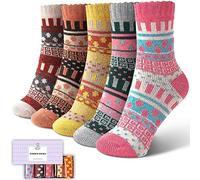 ICEIVY Womens Socks 5 Pairs Wool Warm Cotton Thick Vintage Casual Winter Cabin Crew Fuzzy Socks Gifts For Women, Multicolor-fs-8, 10-10.5