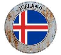 Iceland Country National Flag Metal Plaque Tin Sign Iceland Retro Street Hanging Sign Country Souvenir Gift Quality Metal Sign Iceland Round Flag Sign for Travel Lover 9x9in Housewarming Gift