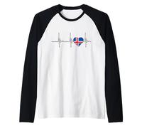 Iceland Flag Heartbeat EKG Pulse Heart Icelandic Pride Raglan Baseball Tee