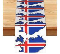 Iceland Flag Map Printed Kitchen Table Runner 13x72, Faux Linen Style Decor for Home Wedding Banquet Fireplace