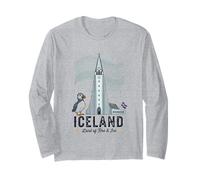 Iceland Hallgrimskirkja Puffin Aurora Borealis Long Sleeve T-Shirt