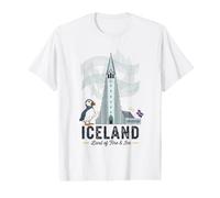 Iceland Hallgrimskirkja Puffin Aurora Borealis Souvenir Value Graphic T-Shirt