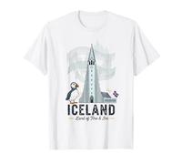 Iceland Hallgrimskirkja Puffin Aurora Borealis T-Shirt