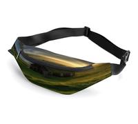 Iceland Hut Grass Coast Sea Sun Rays Large Fanny Pack for Women Men,Waist Packs with Adjustable Belt,Belt Bag for Travel Hiking Running