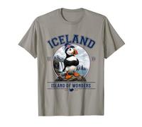 Iceland Island Wonders Atlantic Waterfall Mountains Puffin T-Shirt